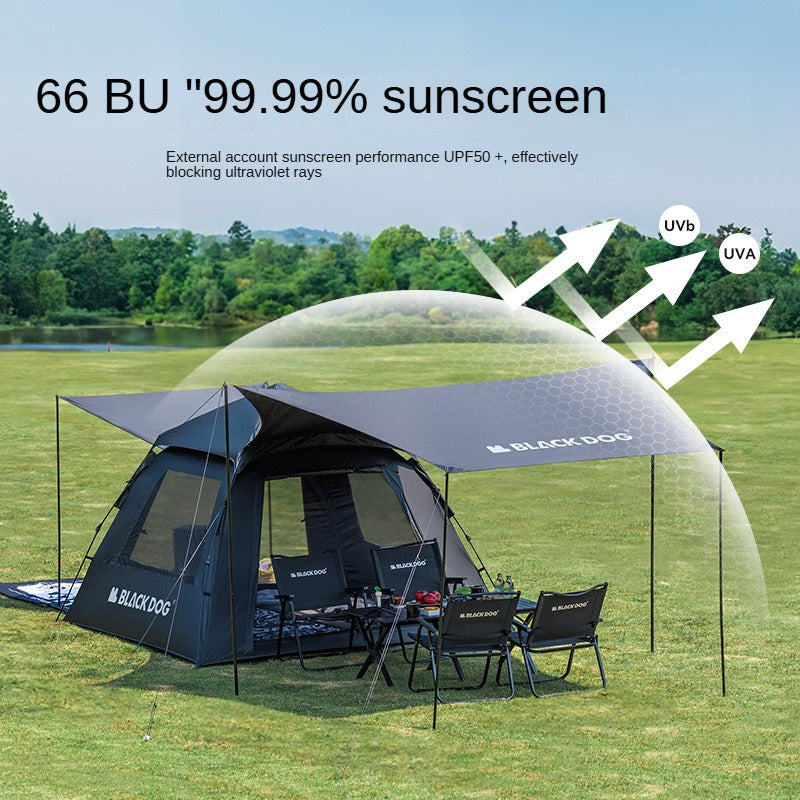 BLACKDOG Black Automatic Tent 2 in 1 Tent with Optional Canopy Tarp Add-on Large up to 5.8m² Interior Space for 3-4 Person Vinyl Coated Sunscreen Waterproof Breathable