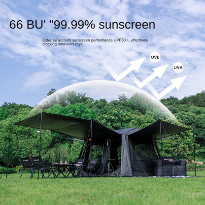 BLACKDOG STAR 5.9 Black Automatic Cabin Style Tent 1 Bedroom 4 Awning Canopy Halls Fast Build Vinyl Coated Sunscreen Waterproof Outdoor Camping Tent for 3-4 Person Large up to 27m² Usable Area