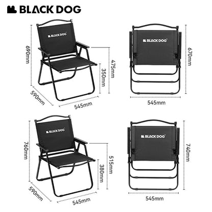 BLACKDOG MOUNTAIN SOUL Black Portable Folding Kermit Chair Outdoor Camping Picnic Travel Ultralight Low High PRO Heavy Duty Foldable Chair up to 190kg Max Load Thick Carbon Steel Frame Black Dog