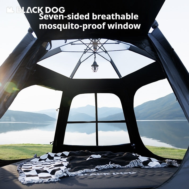 BLACKDOG Six Dome Hexagonal Automatic Tent Portable Lightweight Hexagon One-touch Automatic Quick-open Tent Waterproof Cabin Windscreen House Camping Hiking Outdoor Picnic Beach Travel Heavy Duty Original Black Dog