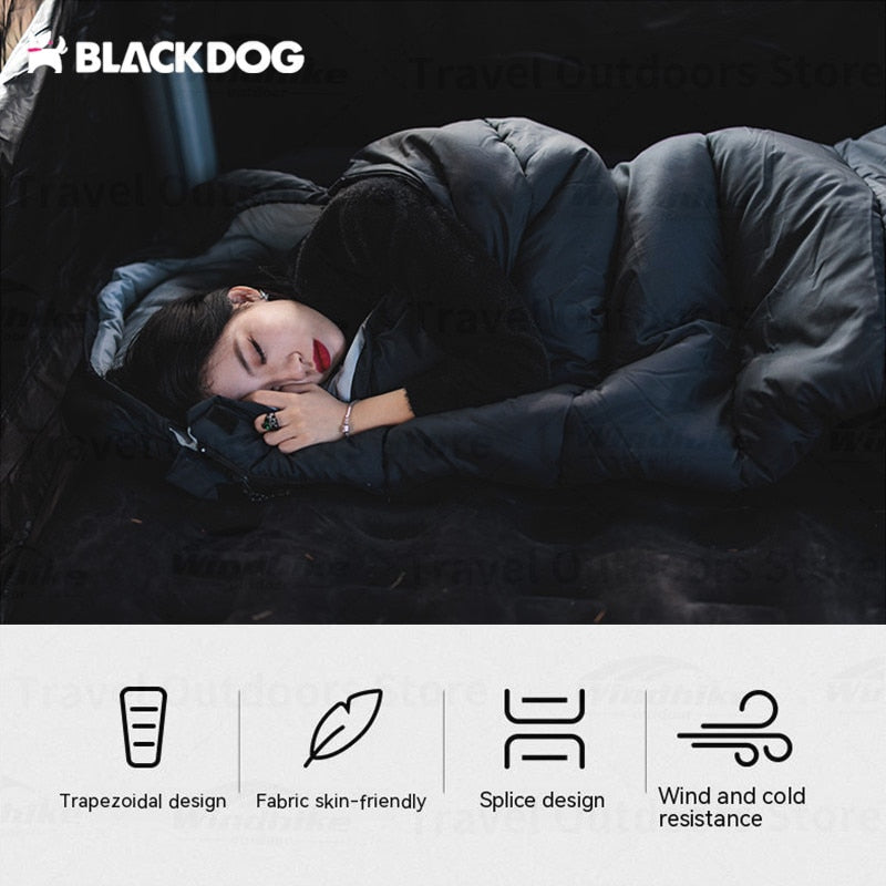 BLACKDOG Trapezoidal Sleeping Bag All 4 Season Camping 1 Person Spliced Envelope Type With Hood Waterproof Blanket Quilt Hooded Shawl Mat Pad Black Dog