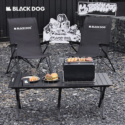 BLACKDOG Black Reclining High-Back Folding Chair Portable Foldable Camping Chair 3 Level Recliner 140kg Max Load Travel Picnic Seat Oxford Fabric Steel Iron Structure Heavy Duty Black Dog