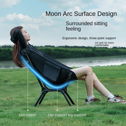 BLACKDOG Height Adjustable Folding Moon Chair Upgraded Portable 900D Oxford Cloth Outdoor Camping Foldable 120KG Max Load Lightweight Black Dog