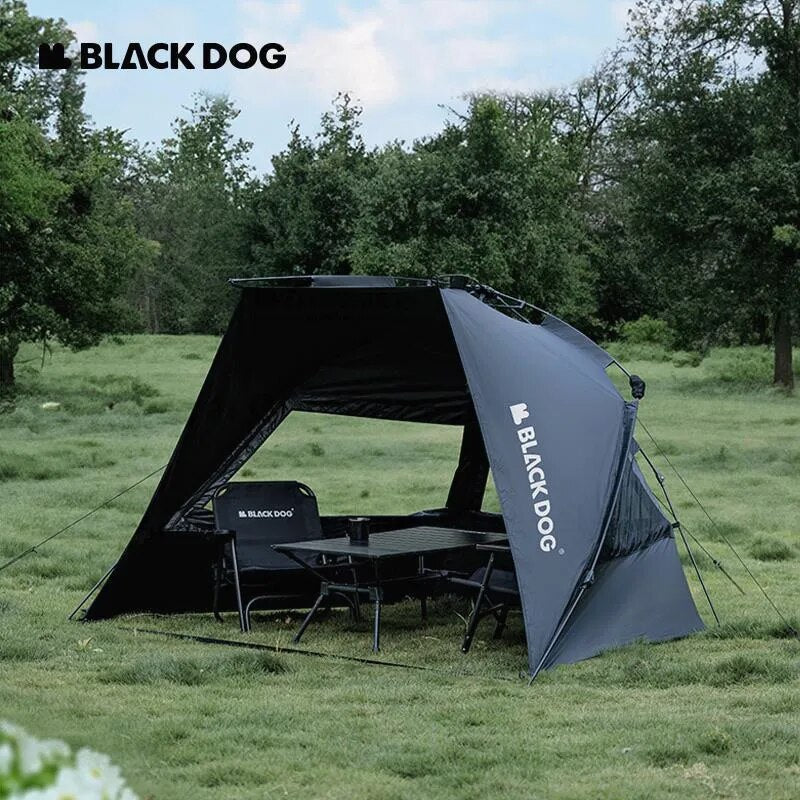 BLACKDOG Full Shading Black Vinyl Automatic Beach Tent Outdoor Canopy Fast Build UPF50+ Sunscreen Vinyl Coated Camping Picnic Fishing for 2-3 Person Waterproof PU3000mm Black Dog