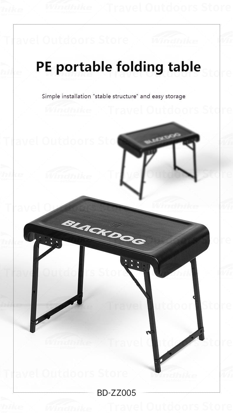 BLACKDOG Black Folding Table & Chair Set Portable Lightweight Foldable Table Chair Camping Aluminum PE Plastic Table Telescopic Chair Set Outdoor Hiking Picnic BBQ Dining Heavy Duty Original Black Dog