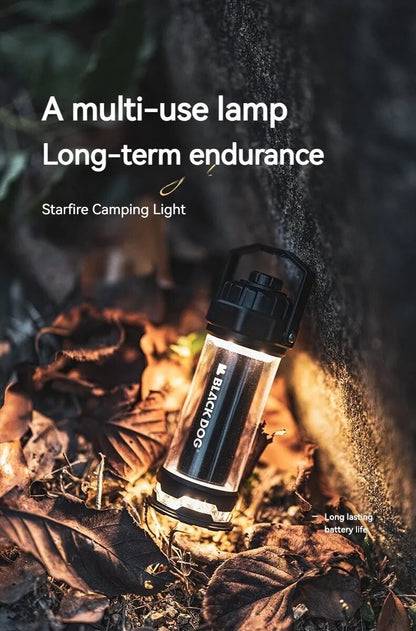 BLACKDOG STARFIRE Black Camping Lamp Mini Outdoor LED Mini Lantern 4 Lighting Modes 2600mAh Battery USB C Charging IPX4 Waterproof 6-150H Hanging Flashlight Ultralight Portable Warm Light Black Dog