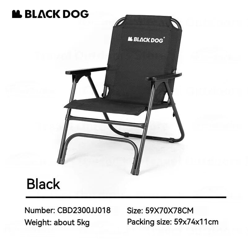 BLACKDOG Black Foldable Camping Chair Folding Portable Outdoor Seat Oxford Steel Upgraded 120kg Max Load High Back Support Armchair Heavy Duty Stool Black Dog