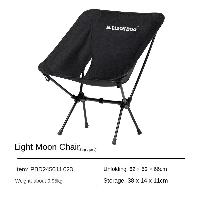 BLACKDOG Ultralight Moon Chair Portable Black Foldable Recliner Lounge Fishing Director's Chair Up to 130kg Aluminum Alloy Camping Outdoor Hiking Picnic Beach Travel Heavy Duty Original Black Dog