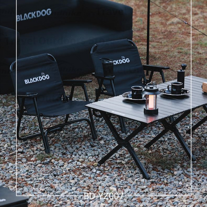 BLACKDOG Black Outdoor Coffee Chair Portable Folding Low Chair with Coffee Cup Holder Version 200kg Max Load Kermit Lying Foldable Seat Arm Back Rest