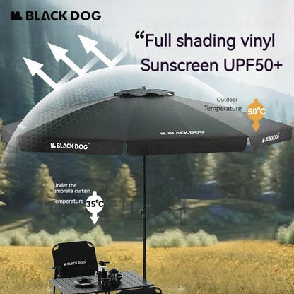 BLACKDOG Black Umbrella Curtain Portable Ultralight Rain Protection Sun Shade 5-6 Persons Canopy Outdoor Parasol Sunscreen Picnic Sun Shelter Shading Vinyl Fabric Rainproof UPF50+ Camping Hiking Beach Travel Heavy Duty Original Black Dog