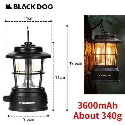 Blackdog Retro Mini Camping Light Portable Lightweight Rechargeable Lamp Waterproof 3600mAH Battery LED Atmosphere Stepless Dimming Hanging Lantern