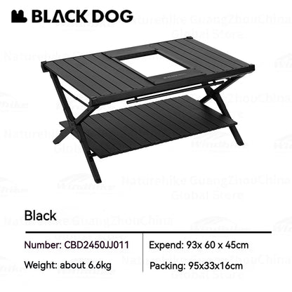 BLACKDOG Double Layer Folding Table Outdoor Desktop Aluminum Alloy Portable Lightweight IGT Egg Roll Table Camping Hiking Picnic Beach Travel Heavy Duty Original Black Dog