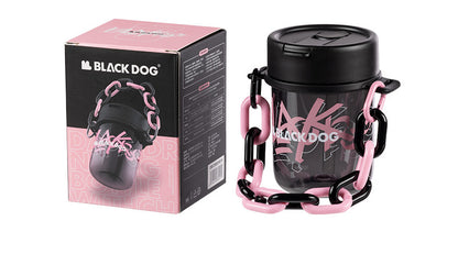 BLACKDOG Sweet & Cool Travel Cup Portable Lightweight Black Pink Tritan Water Bottle With Cap Hot And Cold Leak Proof On the Go Chain Handle