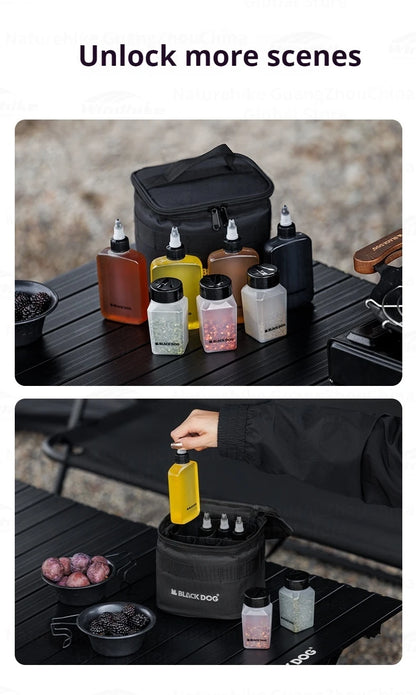 BLACKDOG Outdoor Seasoning Storage Bag Portable Condiment Bottle Set Outdoor Picnic Camping BBQ Jar Spice Container Organizer Kit 600D Oxford Cloth