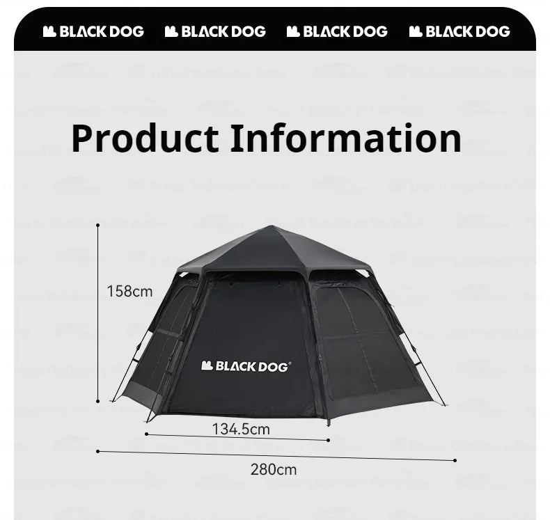 BLACKDOG Six Dome Hexagonal Automatic Tent Portable Lightweight Hexagon One-touch Automatic Quick-open Tent Waterproof Cabin Windscreen House Camping Hiking Outdoor Picnic Beach Travel Heavy Duty Original Black Dog