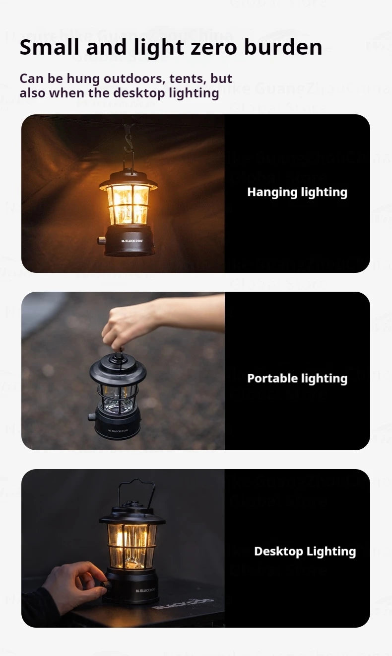 Blackdog Retro Mini Camping Light Portable Lightweight Rechargeable Lamp Waterproof 3600mAH Battery LED Atmosphere Stepless Dimming Hanging Lantern