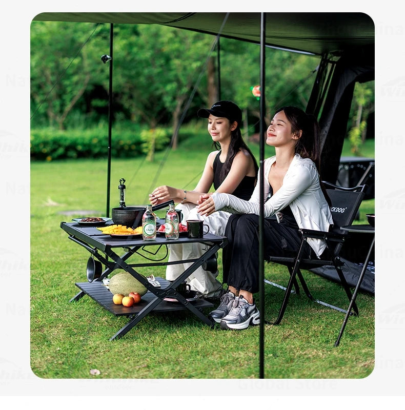 BLACKDOG Double Layer Folding Table Outdoor Desktop Aluminum Alloy Portable Lightweight IGT Egg Roll Table Camping Hiking Picnic Beach Travel Heavy Duty Original Black Dog