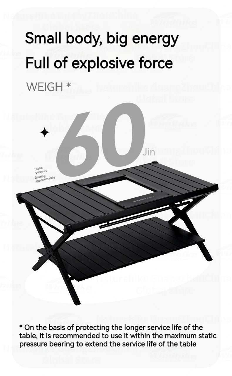 BLACKDOG Double Layer Folding Table Outdoor Desktop Aluminum Alloy Portable Lightweight IGT Egg Roll Table Camping Hiking Picnic Beach Travel Heavy Duty Original Black Dog