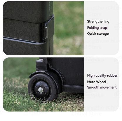 BLACKDOG Black Folding Trolley Portable Lightweight 50L Capacity Storage Box Cart With Wheels Pushing Cart Pull Rod Shopping Camping Hiking Picnic Travel Equipment Heavy Duty Original Black Dog