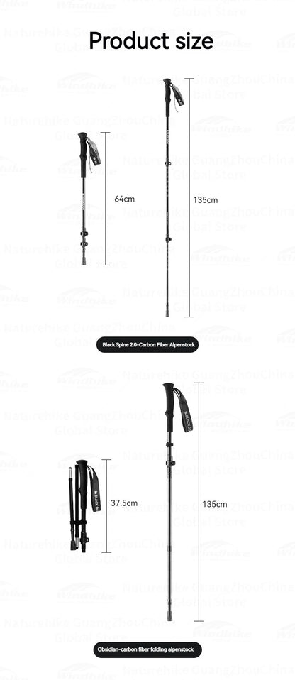 BLACKDOG Carbon Fiber Trekking Pole Portable Ultralight Three Section Folding / Telescopic Walking Hiking Anti-Skid Stick Adjustable Climbing Cane Rod 1pc