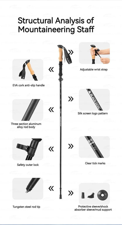 Blackdog Aluminum Alloy Trekking Pole Portable Ultralight Foldable Mountaineering Stick Foldable Climbing Walking Stick Adjustable Telescopic Camping Outdoor