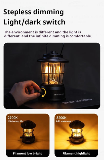 Blackdog Retro Mini Camping Light Portable Lightweight Rechargeable Lamp Waterproof 3600mAH Battery LED Atmosphere Stepless Dimming Hanging Lantern