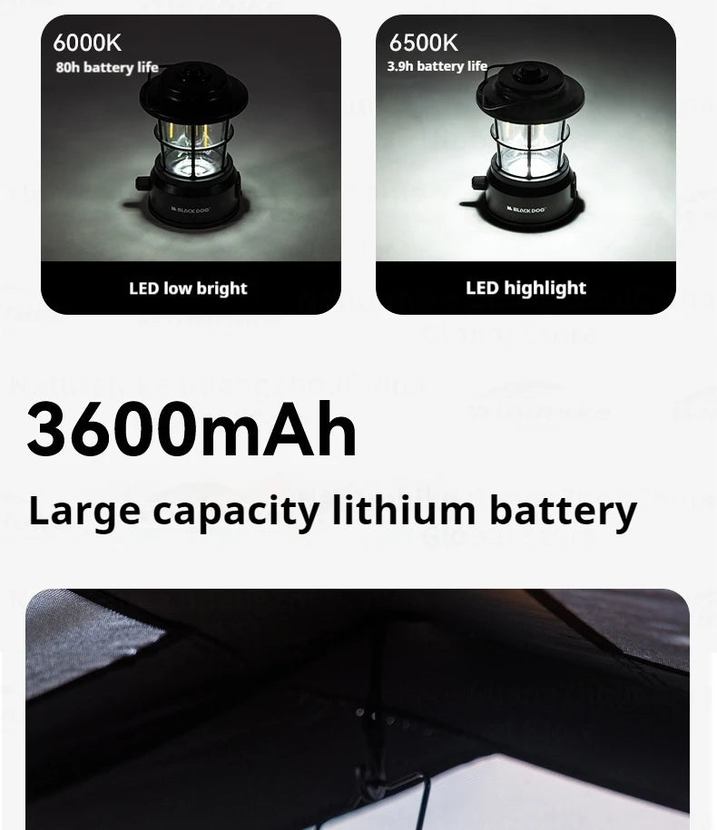 Blackdog Retro Mini Camping Light Portable Lightweight Rechargeable Lamp Waterproof 3600mAH Battery LED Atmosphere Stepless Dimming Hanging Lantern