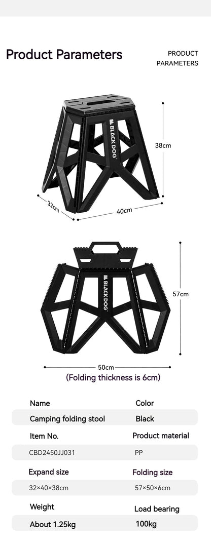 BLACKDOG Camping Folding Stool Portable Ultralight PP Chair Outdoor Stable Bucket Rack Camping Travel Fishing Beach Stool Chair Load Bearing 100kg Heavy Duty