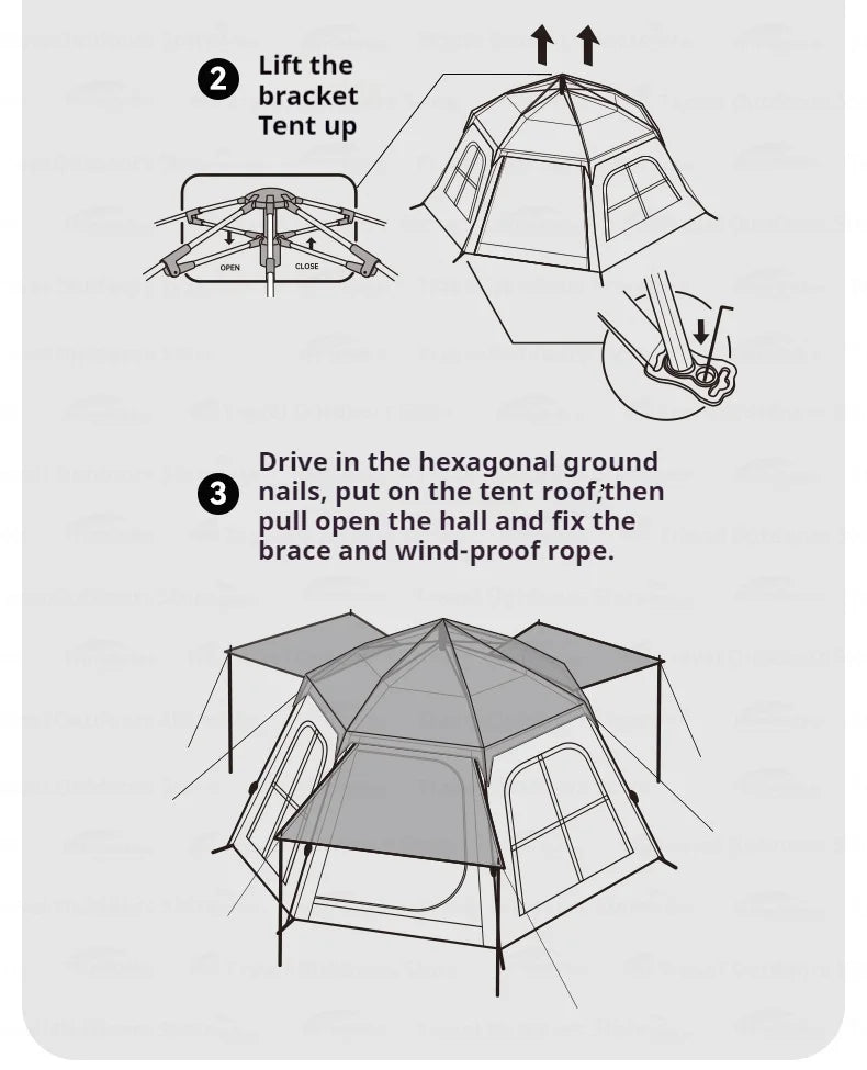 BLACKDOG Six Dome Hexagonal Automatic Tent Portable Lightweight Hexagon One-touch Automatic Quick-open Tent Waterproof Cabin Windscreen House Camping Hiking Outdoor Picnic Beach Travel Heavy Duty Original Black Dog