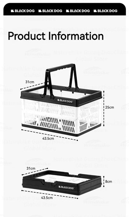 BLACKDOG Folding Storage Basket Portable Lightweight 26L Large Capacity Desk Organizer Foldable Sundry Storage Box PP Camping Outdoor Hiking Picnic Beach Travel Heavy Duty Original Black Dog