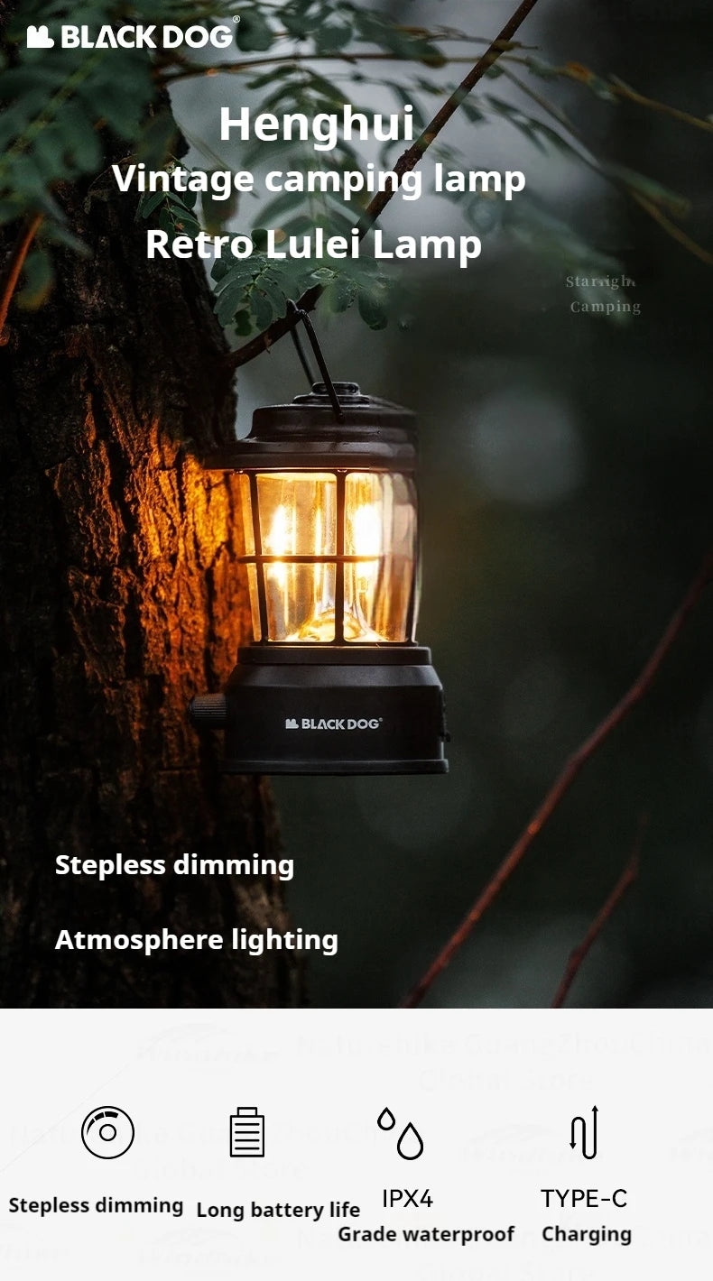 Blackdog Retro Mini Camping Light Portable Lightweight Rechargeable Lamp Waterproof 3600mAH Battery LED Atmosphere Stepless Dimming Hanging Lantern