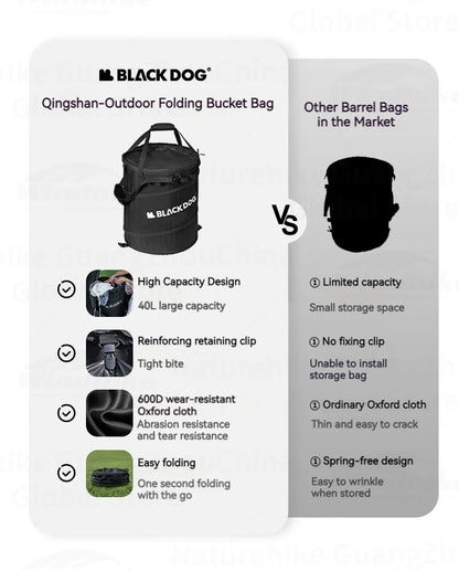 BLACKDOG Outdoor Folding Bucket Bag 40L Capacity Outdoor Portable Ultralight Multi-Functional Folding Round Clothes Bag Sundry Storage Box Hiking Camping Picnic Beach Travel  Heavy Duty Original Black Dog