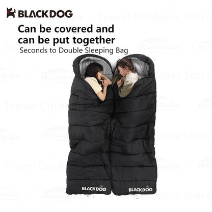 BLACKDOG Trapezoidal Sleeping Bag All 4 Season Camping 1 Person Spliced Envelope Type With Hood Waterproof Blanket Quilt Hooded Shawl Mat Pad Black Dog