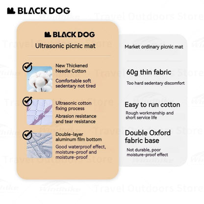 BLACKDOG Portable Ultrasonic Aluminum Picnic Mat Soft And Skin-Friendly Water-proof Moisture-Proof And Stain-Proof Mattress Sleeping Pad Beach Garden Hiking Camping Outdoor Blanket Original Heavy Duty Black Dog