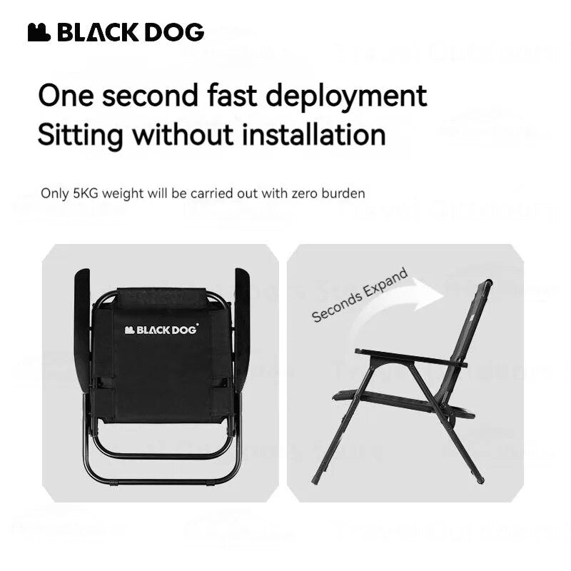 BLACKDOG Black Foldable Camping Chair Folding Portable Outdoor Seat Oxford Steel Upgraded 120kg Max Load High Back Support Armchair Heavy Duty Stool Black Dog