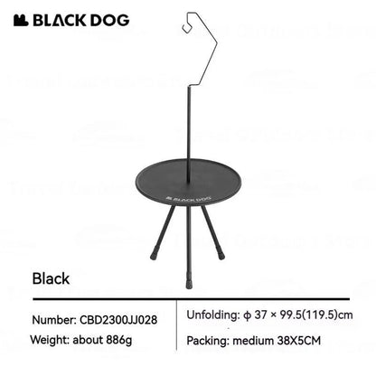 BLACKDOG Black Round Table Portable Aluminum Alloy Tea Coffee Table With Lamp Light Pole Post Stand Holder Portable Ultralight Adjustable Height Outdoor Camping Picnic Side Table Black Dog