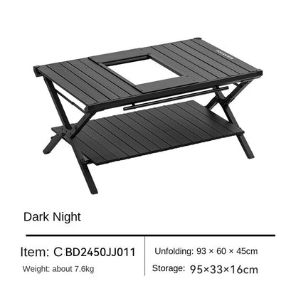 BLACKDOG Double Layer Folding Table Outdoor Desktop Aluminum Alloy Portable Lightweight IGT Egg Roll Table Camping Hiking Picnic Beach Travel Heavy Duty Original Black Dog