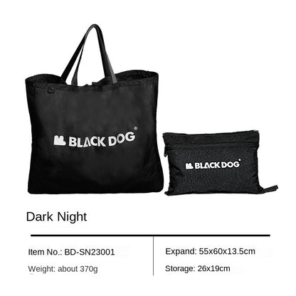 BLACKDOG Black Mutli-Functional Shopping Bag Portable Ultralight Storage Tote Bag Strong Durable Wear Resistant Carrying Bag Eco Bag With Zipper Camping Hiking Outdoor Beach Travel Grocery 900D Oxford Cloth Heavy Duty Original Black Dog