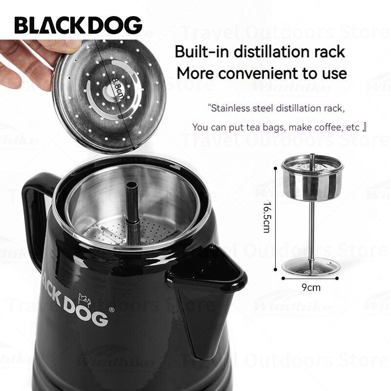 BLACKDOG Camping Enamel Coffee Pot Portable Lightweight High-Capacity Coffee Black Kettle 2L Stainless Steel Thermos Teapot Outdoor Hiking Picnic Travel Heavy Duty Original Black Dog