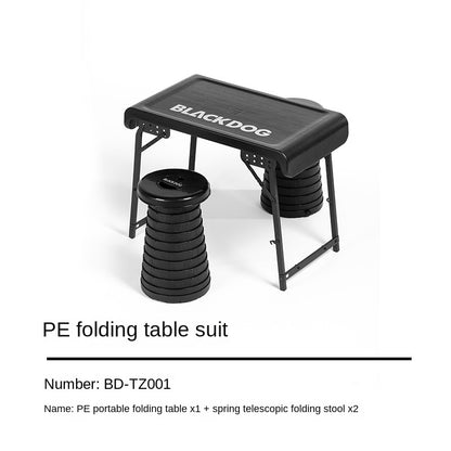 BLACKDOG Black Folding Table & Chair Set Portable Lightweight Foldable Table Chair Camping Aluminum PE Plastic Table Telescopic Chair Set Outdoor Hiking Picnic BBQ Dining Heavy Duty Original Black Dog