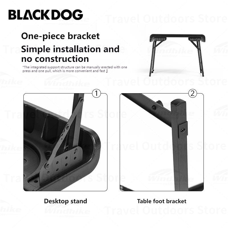 BLACKDOG Black Folding Table & Chair Set Portable Lightweight Foldable Table Chair Camping Aluminum PE Plastic Table Telescopic Chair Set Outdoor Hiking Picnic BBQ Dining Heavy Duty Original Black Dog