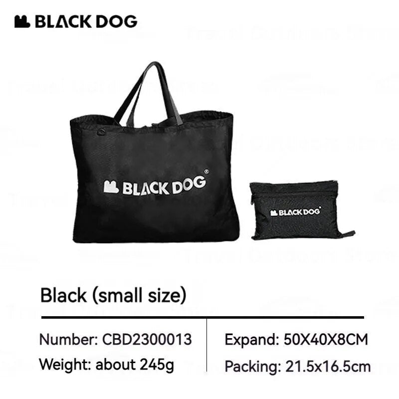 BLACKDOG Black Mutli-Functional Shopping Bag Portable Ultralight Storage Tote Bag Strong Durable Wear Resistant Carrying Bag Eco Bag With Zipper Camping Hiking Outdoor Beach Travel Grocery 900D Oxford Cloth Heavy Duty Original Black Dog