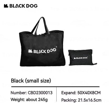 BLACKDOG Black Mutli-Functional Shopping Bag Portable Ultralight Storage Tote Bag Strong Durable Wear Resistant Carrying Bag Eco Bag With Zipper Camping Hiking Outdoor Beach Travel Grocery 900D Oxford Cloth Heavy Duty Original Black Dog