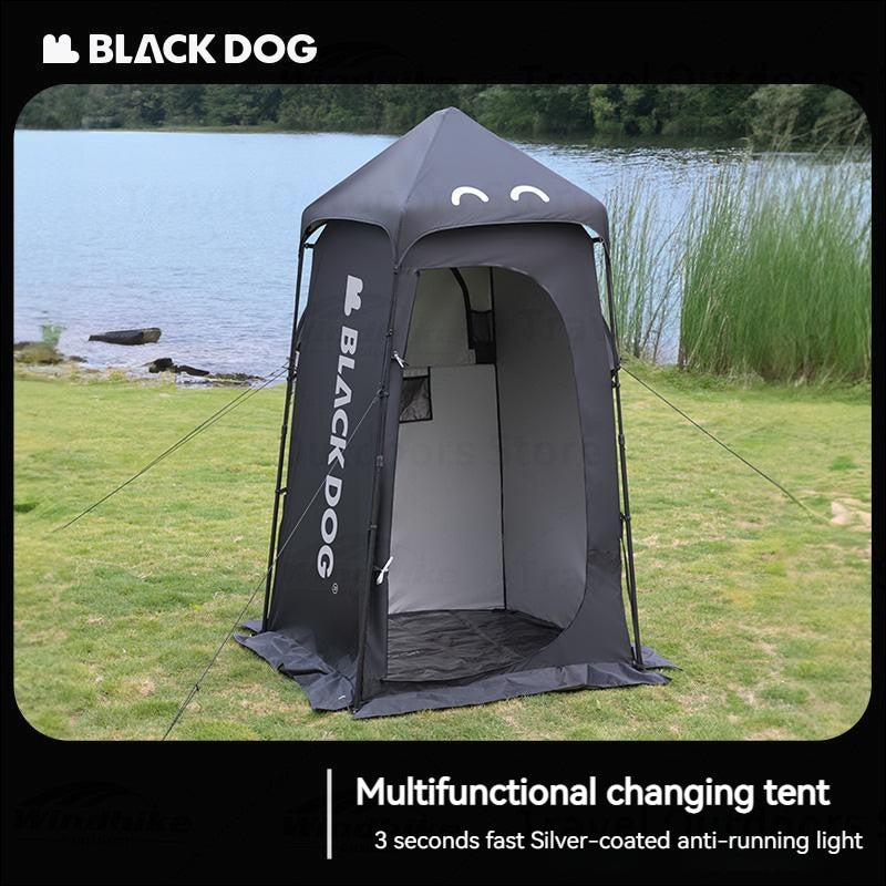 BLACKDOG Black Automatic Shower Tent Portable Single Shower Changing Tent Sun Protection Camping Tent Changing Mobile Toilet Bath Bathroom Waterproof PU2000mm Windproof 150D Silver Coated Black Dog