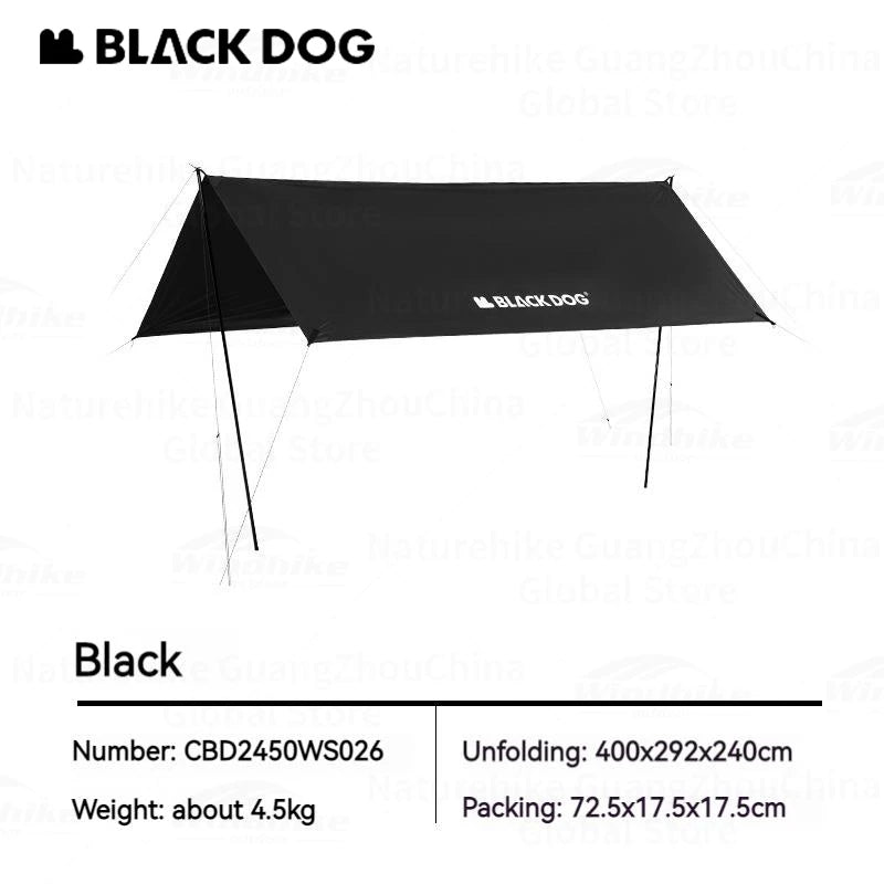 BLACKDOG Hexagonal Arc Edge Sky Curtain Large Canopy Awning Tarp Tent PU Coated Waterproof up to 27m² Shade Area UPF50+ Sunscreen Camping Hiking Picnic Beach Travel Shelter with Poles Hexagon Square Heavy Duty Original Black Dog