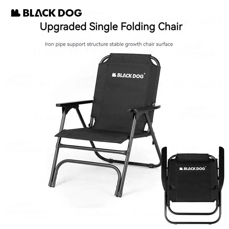 BLACKDOG Black Foldable Camping Chair Folding Portable Outdoor Seat Oxford Steel Upgraded 120kg Max Load High Back Support Armchair Heavy Duty Stool Black Dog