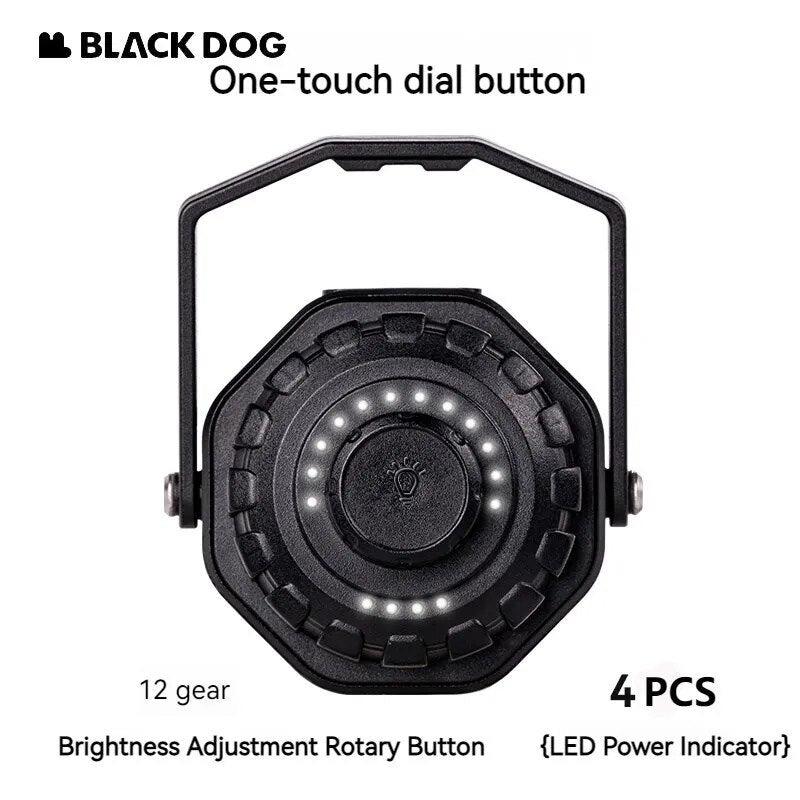 BLACKDOG STARFIRE Black Camping Lamp Mini Outdoor LED Mini Lantern 4 Lighting Modes 2600mAh Battery USB C Charging IPX4 Waterproof 6-150H Hanging Flashlight Ultralight Portable Warm Light Black Dog