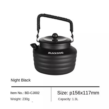 BLACKDOG Black Aluminum Alloy Kettle Outdoor Portable Lightweight 1.3L Teapot Coffee Boiling Water Pot Cookware Camping Hiking Beach Picnic Travel Heavy Duty Original Black Dog