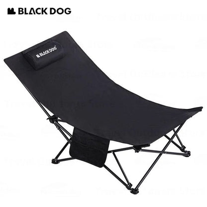 BLACKDOG Black Foldable Camping Lounger Portable Leisure Chair and Bed 2 in 1 Reclining Removable Headrest Pillow Folding Office Nap Bed Home Balcony Chair Outdoor Hiking Beach Picnic Travel Heavy Duty Original Black Dog