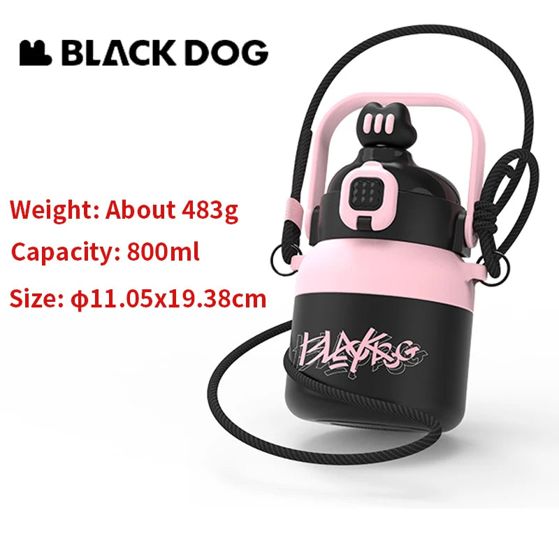 BLACKDOG Women's Thermos Cup Water Bottle 800ML With Straw Portable Insulation Cup Female Stainless Steel High Temperature Resistant Large Capacity Cute Sports GYM Water Cup Drinkware Camping Hiking Travel Picnic Outdoor Original Black Dog